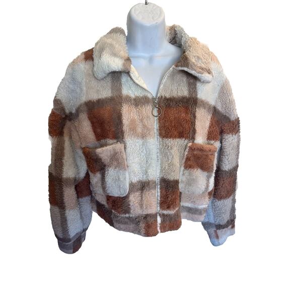 Ci Sono - Women’s Cropped Plaid Full Zip Fuzzy Soft Jacket in Size Medium - Picture 1 of 7